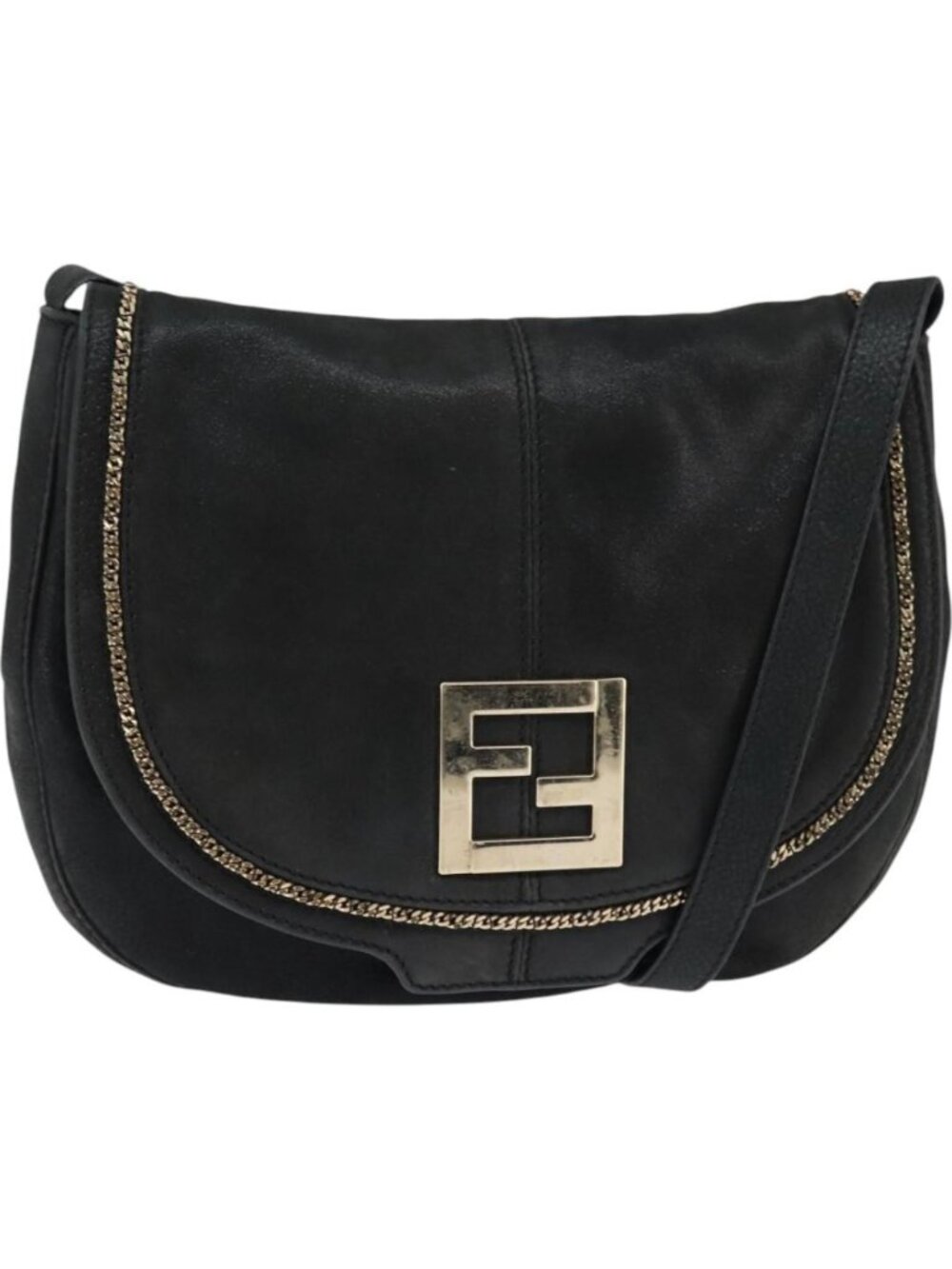 FENDI Shoulder Bag polyester Black Gold
